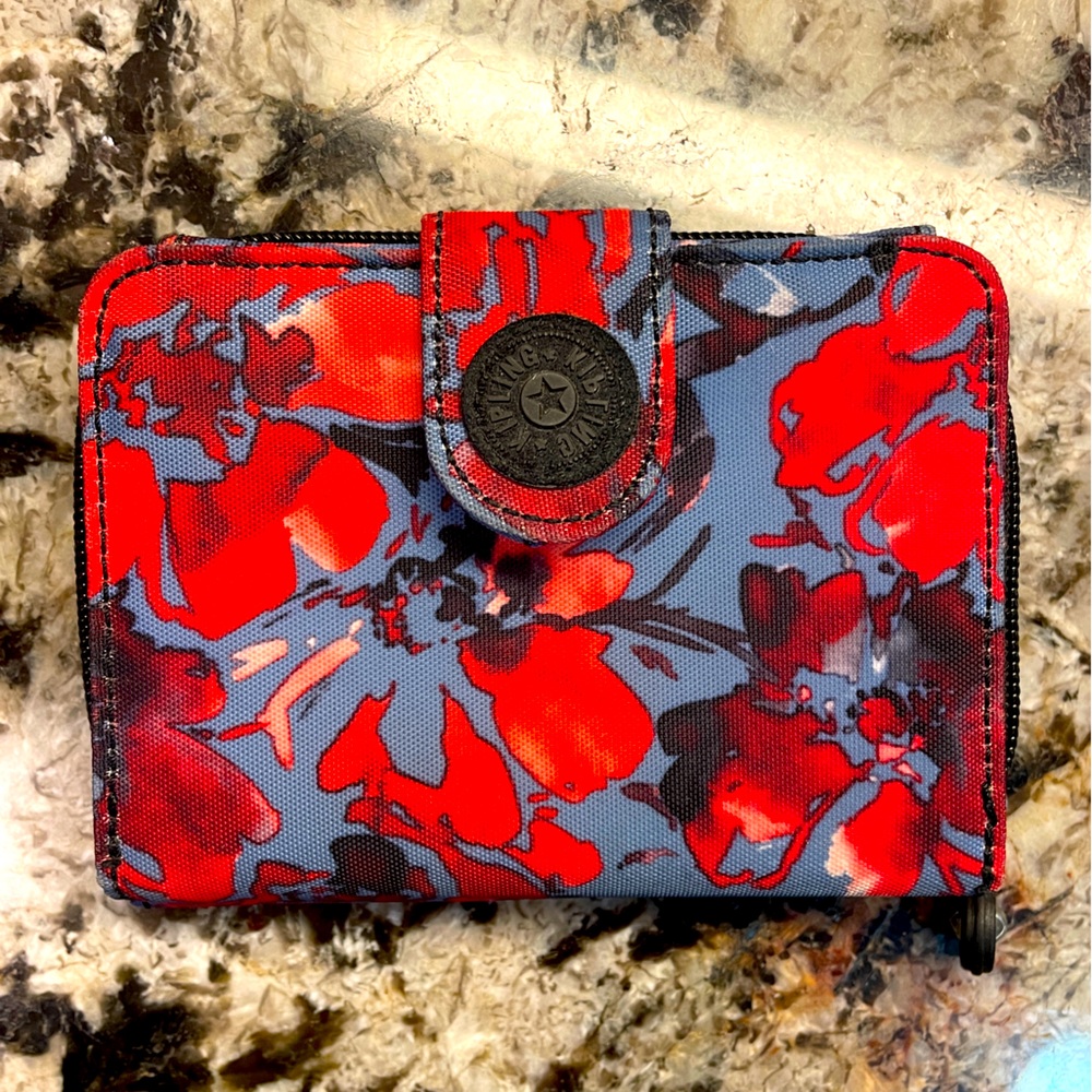 Kipling Wallet Blue and Red Floral Great Condition